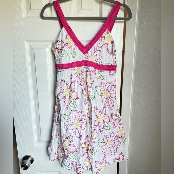 LILLY PULITZER Embroidered Mini Dress Floral Amber Fruit Lined Pink Preppy 2 - Picture 2 of 7